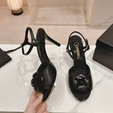 Double C New Camellia High Heel Sandals Black